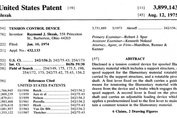 Tension Control Device Patent August 12, 1975